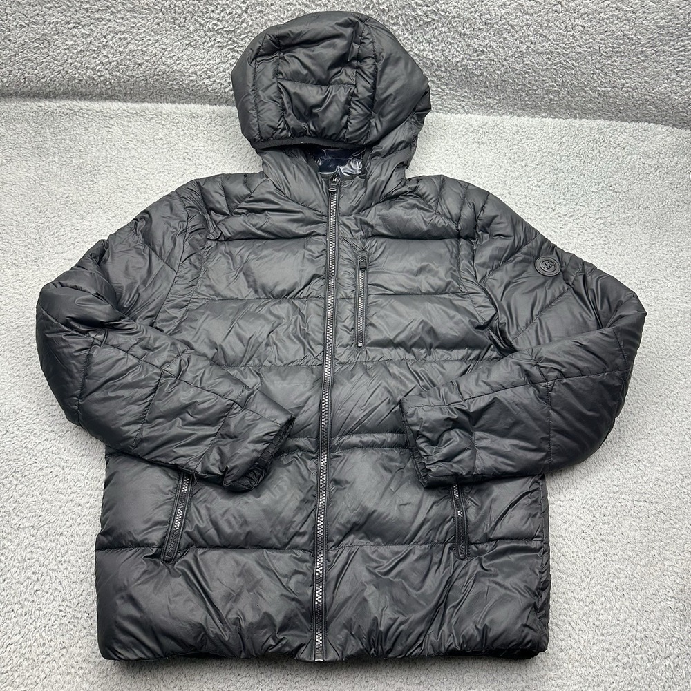 Michael Kors Mens Large Hooded Puffer Coat Black Nylon Down Insulation Jacket